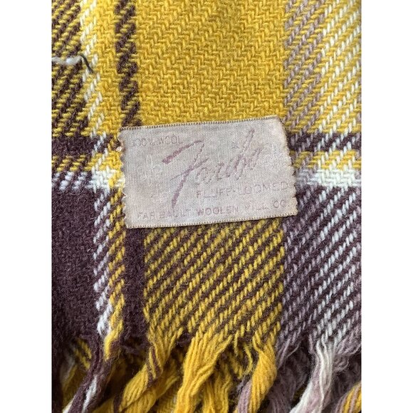 Vintage Faribo Wool Plaid Blanket Yellow & Brown By Faribo 49" X 53" - Picture 5 of 8